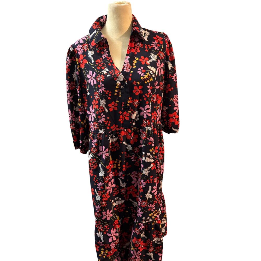 BloomChic Floral Midi Collared Shirt Dress, Cottagecore Boho, Size 12